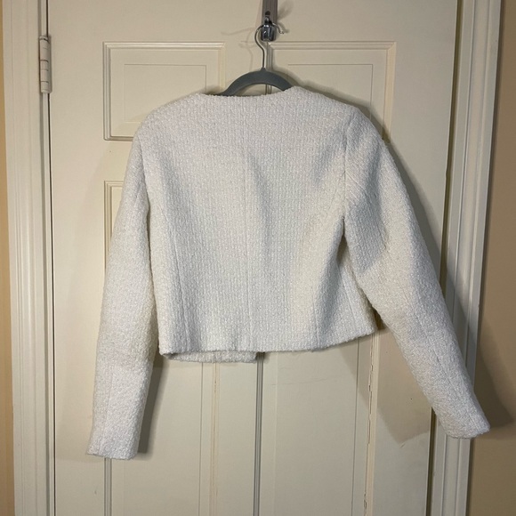 Avec Les Filles Women's Small Cropped Bow Front Lady Jacket Tweed Ivory Wool - Picture 8 of 10